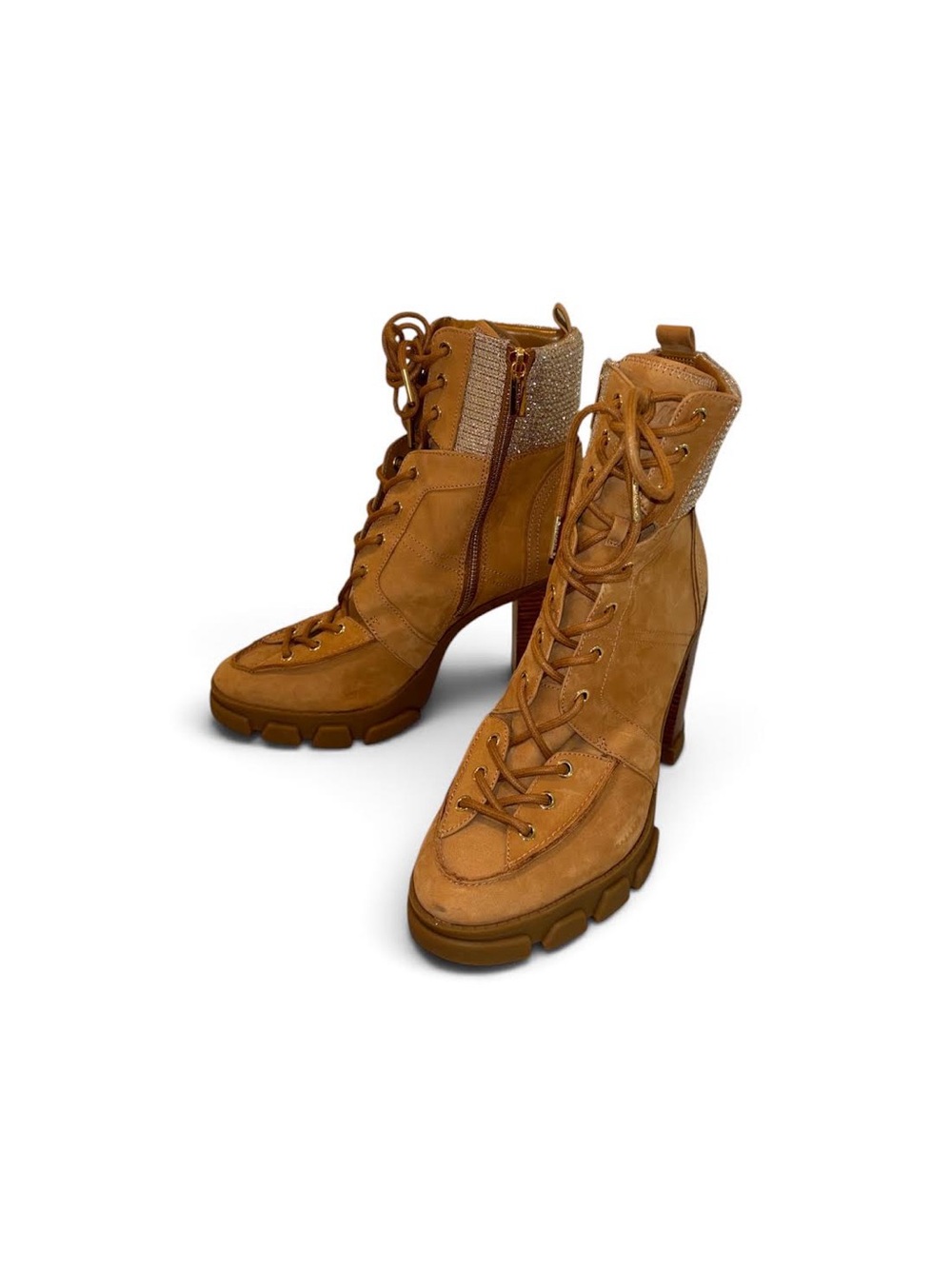 Michael Kors Cognac Suede Lace-Up Heeled Ankle Boots